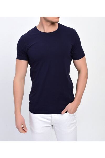 NACAR STORE Men's Navy Blue Crew Neck Lycra Basic T-shirt