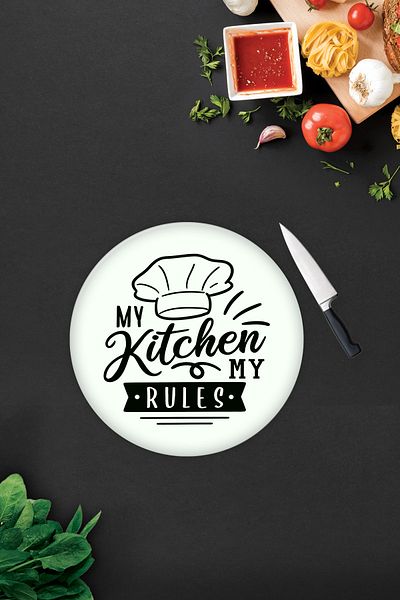 Decorita My Kitchen My Rules White Background - Glass Cutting Board (Diameter 32 cm)
