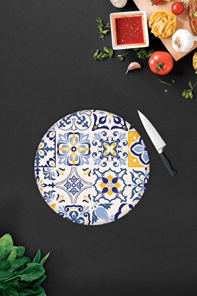 Decorita Blue Tile Pattern | Glass Cutting Board - Glass Cutting Board | Diameter32Cm