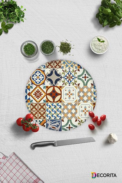 Decorita Tile Pattern |   Glass Cutting Board - Glass Cutting Board |   Diameter32Cm