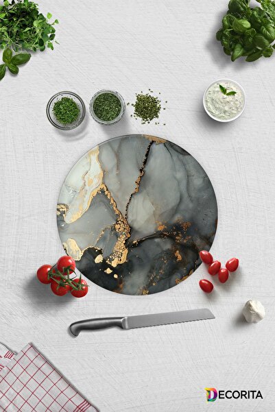 Decorita Stark Mermer Görünümlü | Cam Kesme Tahtası - Cam Kesme Tablası | Çap...