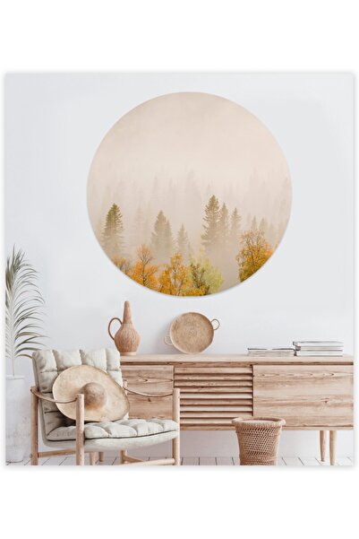 Sticker Sepetim Ovalna zidna naljepnica sa jesenjom šumom i maglom