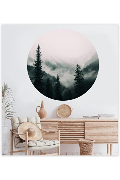 Sticker Sepetim Овальні стікери для стін «Туман і сосновий ліс»
