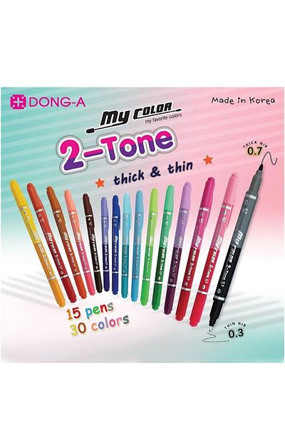Dong-A 15 Pens-30 Colors My Color 2 Tone Felt Tip Set
