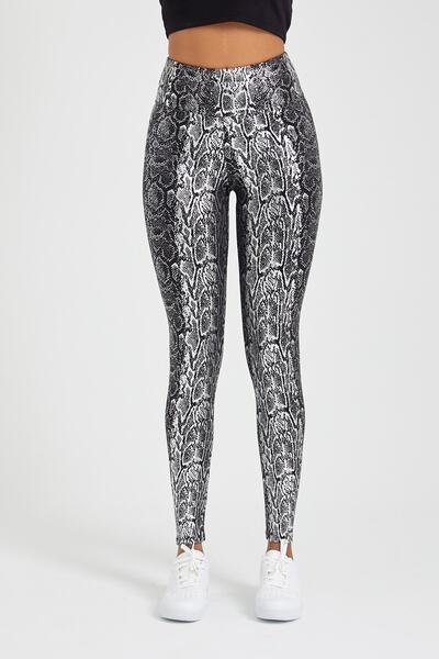 MRS.MODA Kadın Varak Baskılı Deri Desenli Tayt