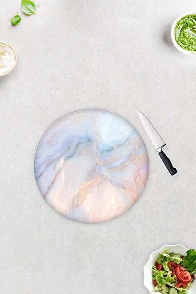 Decorita Supreme Mermer Görünümlü | Cam Kesme Tahtası - Cam Kesme Tablası | Çap32cm