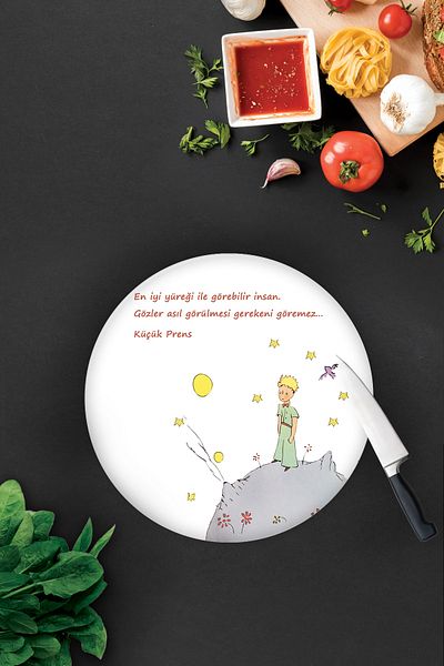 Decorita Little Prince Patterned |   Glass Cutting Board - Glass Cutting Board |   Diameter 32cm