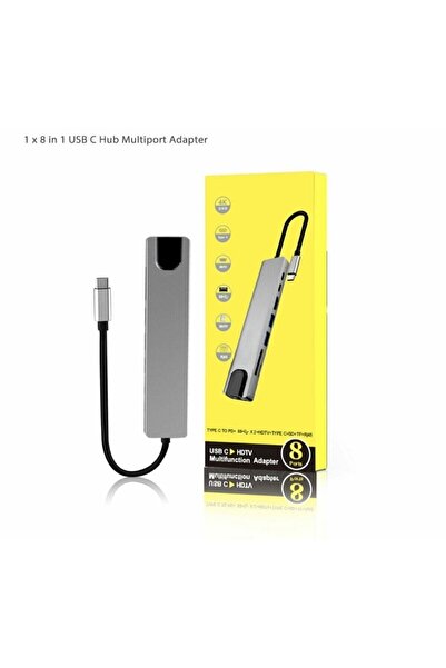 STARX Macbook Uyumlu 8 In 1 4k Type C Usb 3.0 Hub Hdmı Rj45 Sdtf Adaptörü