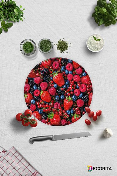 Decorita Purple and Red Fruits |   Glass Cutting Board - Glass Cutting Board |   Diameter 32cm