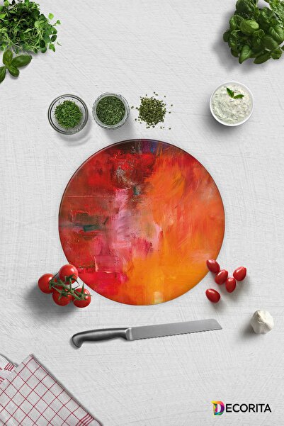 Colorful Oil Painting | Glass Cutting Board - Glass Cutting Board | Diameter 32cm