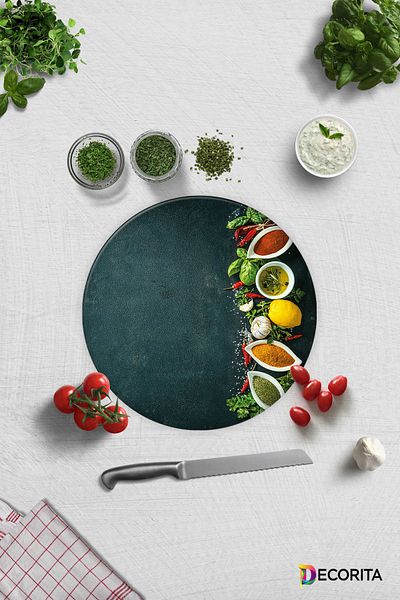 Decorita Colorful Spices |   Glass Cutting Board - Glass Cutting Board |   Diameter 32cm