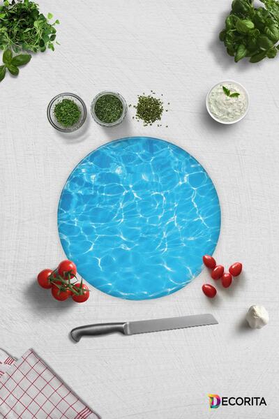 Decorita البحر المطبوع |   لوح تقطيع الزجاج - لوح تقطيع الزجاج |   قطر 32 سم
