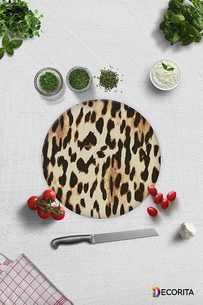 Decorita Leopard Pattern |   Glass Cutting Board - Glass Cutting Board |   Diameter 32cm