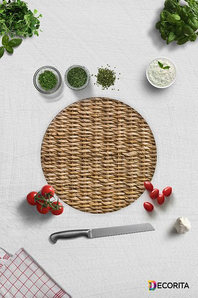 Decorita Wicker Look |   Glass Cutting Board - Glass Cutting Board |   Circle Diameter 32cm