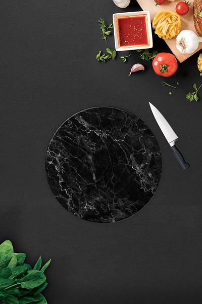 Decorita Black Marble Look |   Glass Cutting Board - Glass Cutting Board |   Circle Diameter 32cm