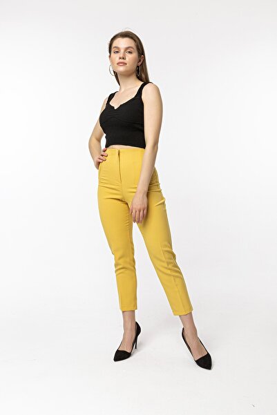 Swass High Waist Collared Yellow Women's Trousers