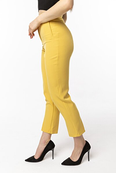 Swass High Waist Collared Yellow Women's Trousers