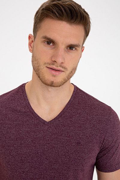 Pierre Cardin Μπλουζάκι Claret Red Slim Fit με V λαιμόκοψη