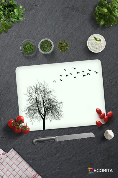 Decorita نمط الشجرة والطيور |   لوح تقطيع الزجاج - لوح تقطيع الزجاج |   30 سم...