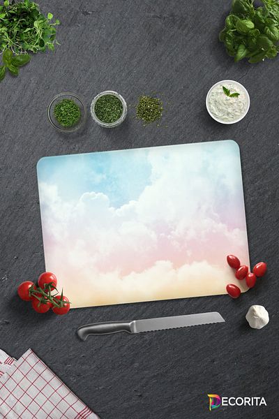 Decorita Colorful Clouds |   Glass Cutting Board - Glass Cutting Board |   30 cm X 40 cm
