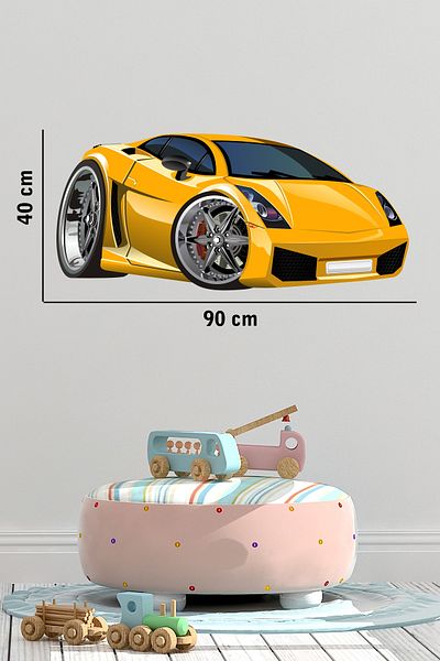 Tilki Dünyası Yellow Race Car Wall Stikcer