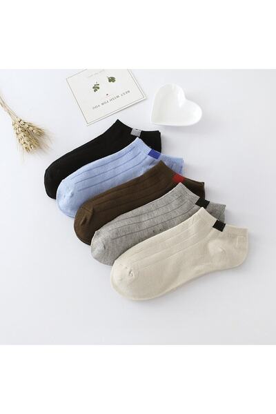 çorapmanya Kadın Pamuklu Çok Renkli Patik Çorap 5 Çift