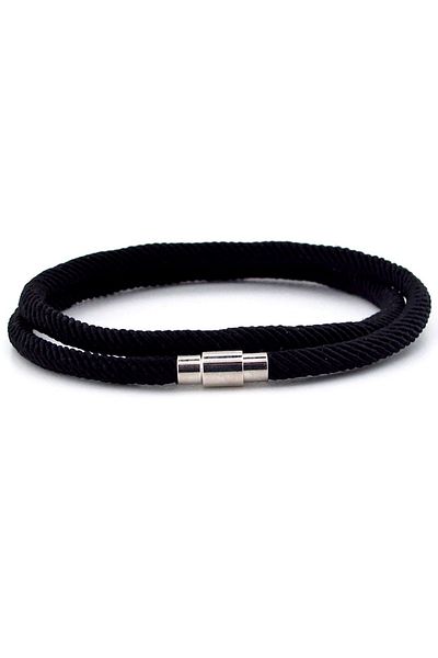 Solfera Two Rows of Wrapped Metal Magnet Black Braid Rope Men's Bracelet M007a