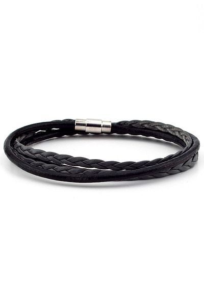 Solfera Men's Gray Black Two Row Wrap Hair Braid Leather Bracelet M008e