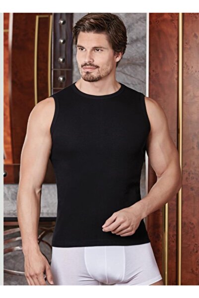 Berrak Men's Black Ribbed Sleeveless Body 1013