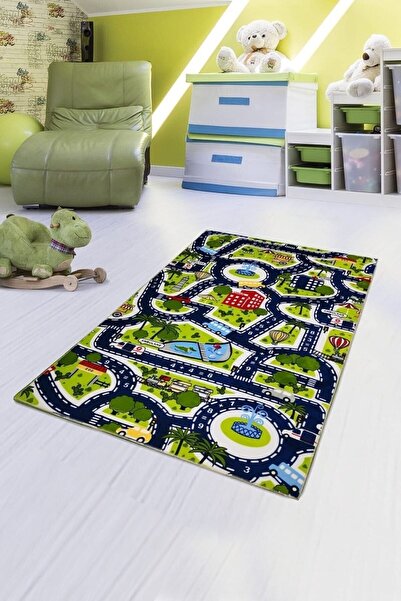 MODANOİVA Kaymaz Taban Yikanabilir Eğitici Matematik Ve Yol Desenli Dijital Baskılı Çocuk Halısı