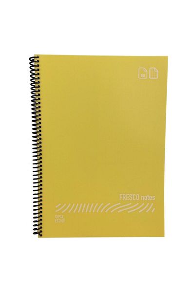 Gıpta Fresco A4 Plastic Cover 80 Sheets Checkered Spiral Notebook Yellow