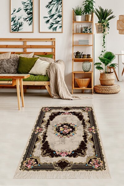 on the clouds Gül Varak Desenli Dijital Baskı Yıkanabilir Kaymaz Taban Vintag...