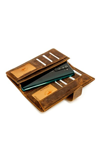 Westpolo Genuine Crazy Leather Unisex Portfolio Wallet Card Holder with Phone Compartment