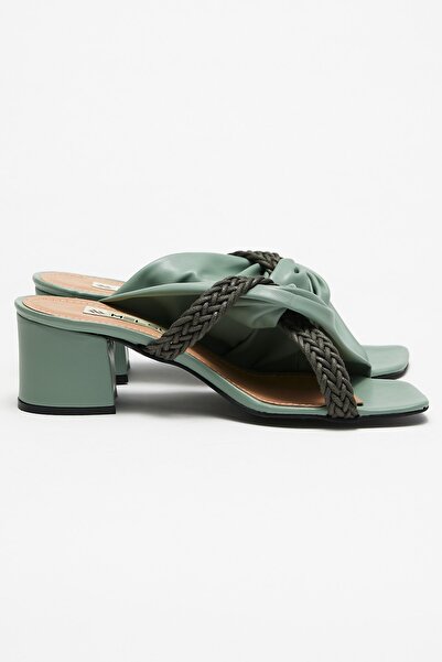 MELSU Γυναικείες παντόφλες με τακούνι Green Licoza