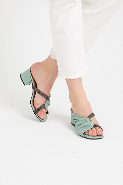 MELSU Γυναικείες παντόφλες με τακούνι Green Licoza