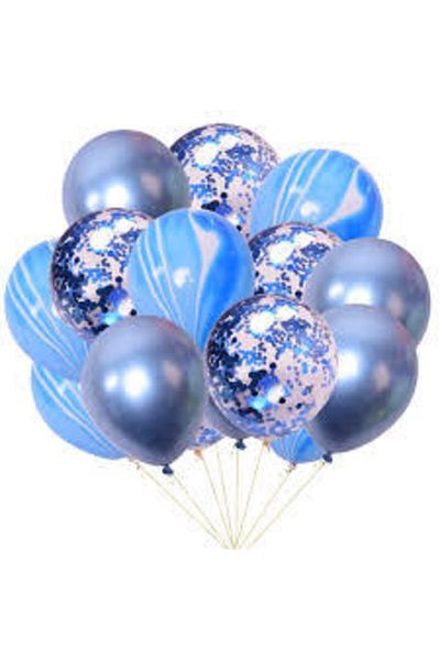 parti sürprizi Blue Color Confetti Marble Patterned Balloon Set