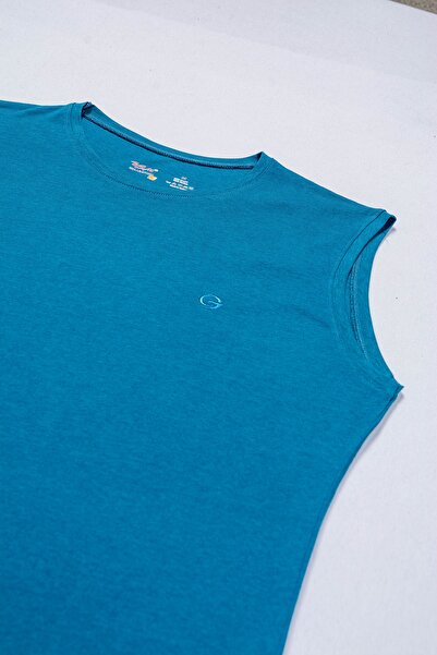 BSM Erkek Petrol Modal Pamuklu Sıfır Yaka Kolsuz T-shırt