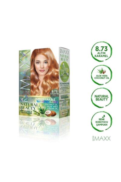 MAXX DELUXE Natural Beauty Amonyaksız 8.73 Altın Karamel Saç Boyası Seti