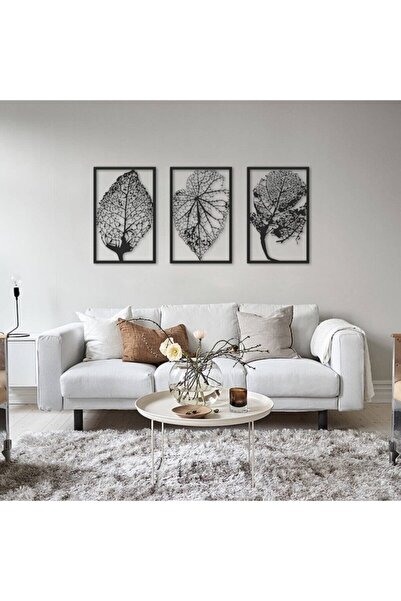 HTS TASARIM Sonbahar 3'lü Siyah Ahşap Tablo Lazer Kesim