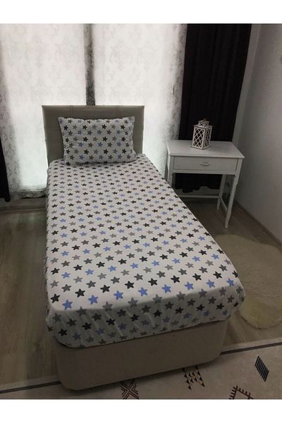 SNR HOME COLLECTION مجموعة ملاءات مطاطية لغرفة المراهقين من القطن باللون الأزرق مقاس 120x200