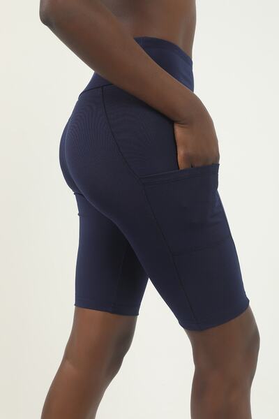 Grenj Fashion Sötétkék magas derekú sportmotoros leggings zsebrészlettel