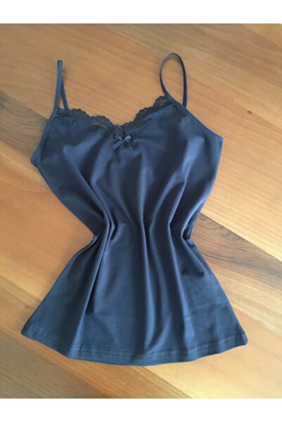 LEYNA BUTİK Жіночий темно-синій комплект з мереживними бретельками та трусиками