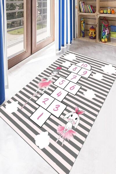 MODANOİVA Kaymaz Taban Yikanabilir Balerin Tavşan Ve Seksek Desenli Dijital B...