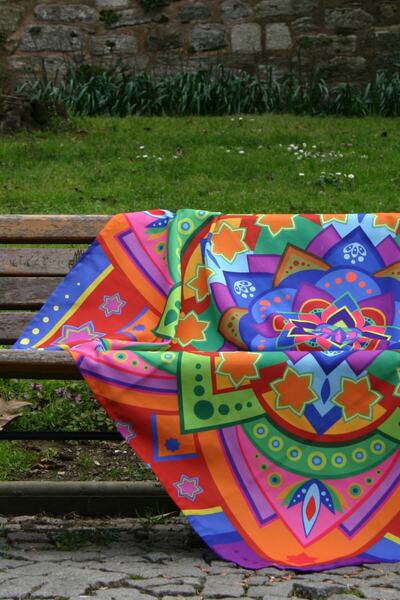 Enteka Design Renkli Mandala Desenli Yoga Piknik Koltuk Masa Plaj Duvar Örtüsü