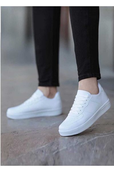 Ayakkabı Ülkesi Unisex White Lace-up Casual Sports Shoes