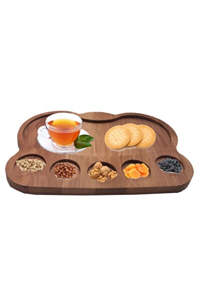 SepetteBiz Doğal Ahşap Kayın Bölmeli Bambu Kahvaltı Sunum Tabağı 22x31 cm