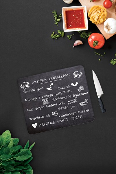 Decorita Kitchen Rules - Blackboard Look |   Glass Cutting Board - Glass Cutting Board |   29cm X 34cm