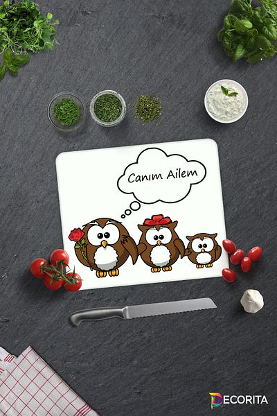 Decorita Cute Owl Family |   Glass Cutting Board |   29cm X 34cm