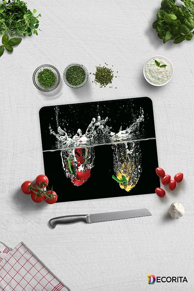 Decorita Water and Vegetables |   Glass Cutting Board - Glass Cutting Board |   29cm X 34cm