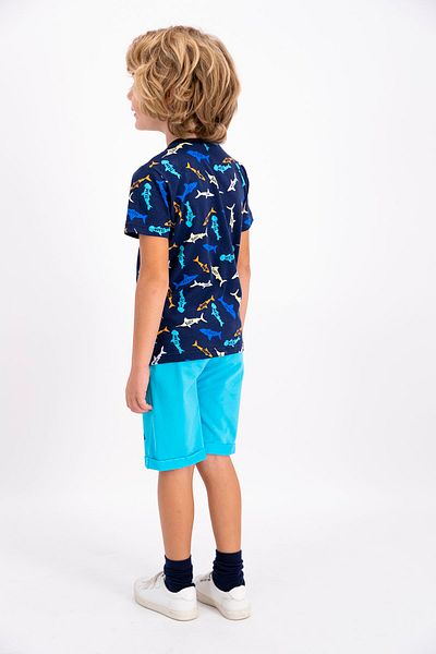 ROLY POLY Boy's Navy Blue Fish Patterned Bermuda Suit